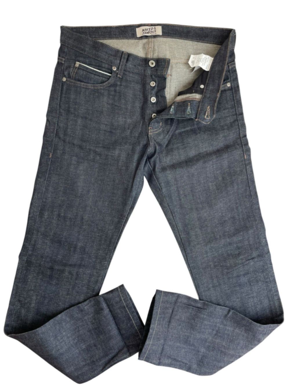 Naked & Famous Jeans Mens 33X34 Super Skinny Guy Kapok Denim Button Fly